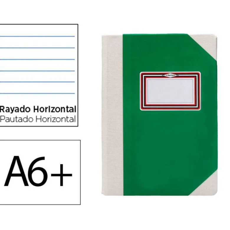 LIBRO CARTONE COSIDO FERNANDES FLECHA DIN A6+ RAYADO HORIZONTAL 50 HOJAS 100 GR VERDE