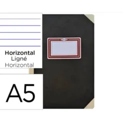 LIBRO CARTONE COSIDO FERNANDES FLECHA DIN A5+ RAYADO HORIZONTAL 100 HOJAS 100 GR NEGRO