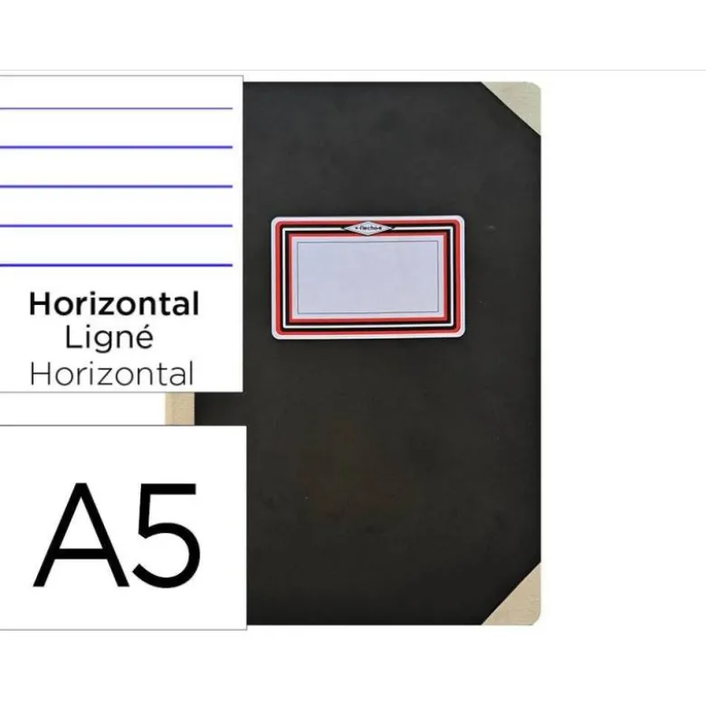 LIBRO CARTONE COSIDO FERNANDES FLECHA DIN A5+ RAYADO HORIZONTAL 100 HOJAS 100 GR NEGRO