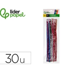 LIMPIAPIPAS DE CHENILLA LIDERPAPEL 30 CM COLORES BRILLANTES SURTIDOS BOLSA DE 30 UNIDADES