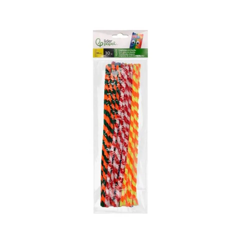 LIMPIAPIPAS DE CHENILLA LIDERPAPEL 30 CM DOS COLORES MATE SURTIDOS BOLSA DE 30 UNIDADES