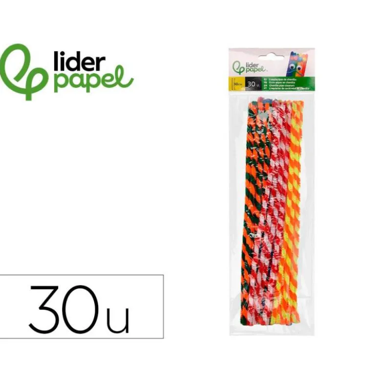 LIMPIAPIPAS DE CHENILLA LIDERPAPEL 30 CM DOS COLORES MATE SURTIDOS BOLSA DE 30 UNIDADES