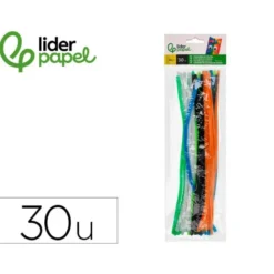 LIMPIAPIPAS DE CHENILLA LIDERPAPEL 30 CM COLORES MATE SURTIDOS BOLSA DE 30 UNIDADES