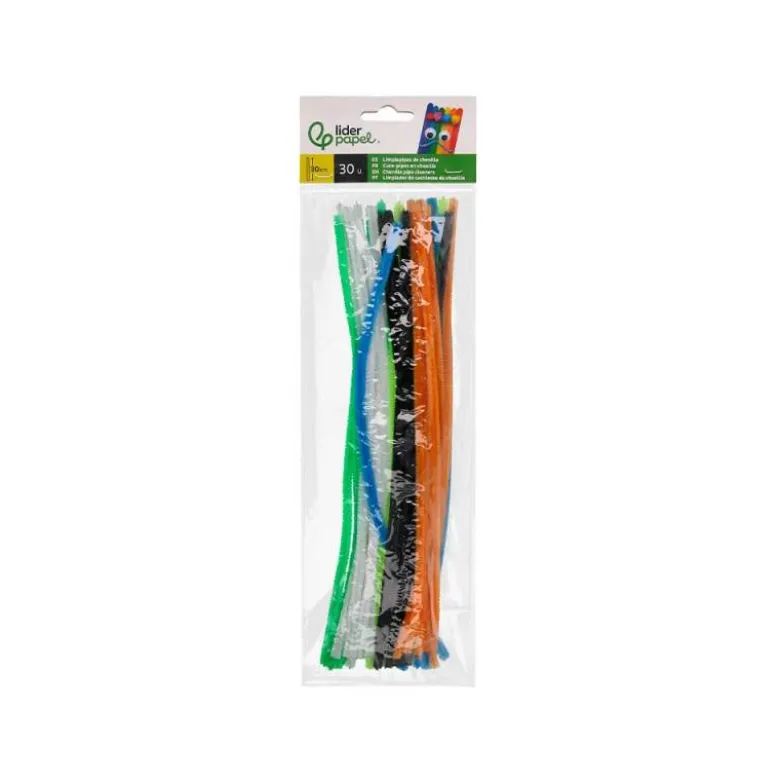 LIMPIAPIPAS DE CHENILLA LIDERPAPEL 30 CM COLORES MATE SURTIDOS BOLSA DE 30 UNIDADES