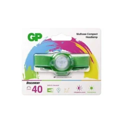 LINTERNA DE CABEZA GP INFANTIL LED 40 LUMENES 2 NIVELES INTENSIDAD COLOR VERDE