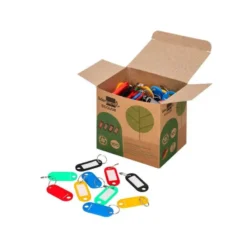 LLAVERO PORTAETIQUETAS LIDERPAPEL ECOUSE FABRICADO EN PLASTICO RECICLADO EXPOSITOR DE 100 UNIDADES
