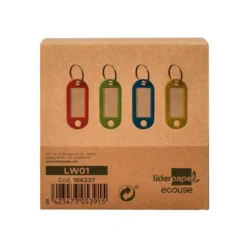 LLAVERO PORTAETIQUETAS LIDERPAPEL ECOUSE FABRICADO EN PLASTICO RECICLADO EXPOSITOR DE 100 UNIDADES