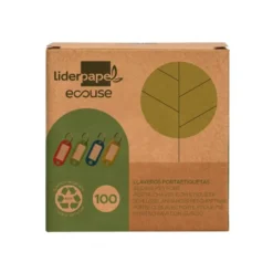 LLAVERO PORTAETIQUETAS LIDERPAPEL ECOUSE FABRICADO EN PLASTICO RECICLADO EXPOSITOR DE 100 UNIDADES