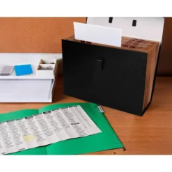 MALETIN LIDERPAPEL CON FUELLE Y ASA CARTON FORRADO 19 DEPARTAMENTOS 255X390X120 MM COLOR NEGRO