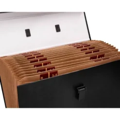 MALETIN LIDERPAPEL CON FUELLE Y ASA CARTON FORRADO 19 DEPARTAMENTOS 255X390X120 MM COLOR NEGRO