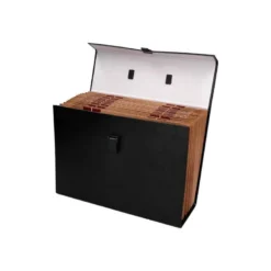 MALETIN LIDERPAPEL CON FUELLE Y ASA CARTON FORRADO 19 DEPARTAMENTOS 255X390X120 MM COLOR NEGRO