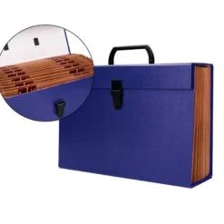 MALETIN LIDERPAPEL CON FUELLE Y ASA CARTON FORRADO 19 DEPARTAMENTOS 255X390X120 MM COLOR AZUL