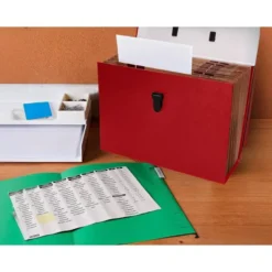 MALETIN LIDERPAPEL CON FUELLE Y ASA CARTON FORRADO 19 DEPARTAMENTOS 255X390X120 MM COLOR ROJO