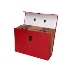 MALETIN LIDERPAPEL CON FUELLE Y ASA CARTON FORRADO 19 DEPARTAMENTOS 255X390X120 MM COLOR ROJO