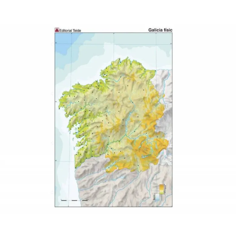 Mapa mudo a color Galicia físico DIN A4