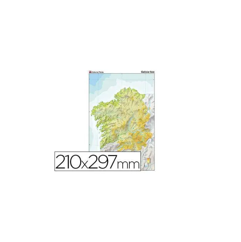 Mapa mudo a color Galicia físico DIN A4