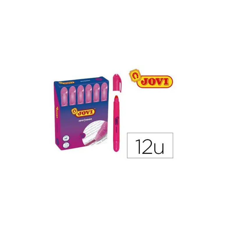 MARCADOR DE CERA GEL JOVI FLUORESCENTE ROSA CAJA DE 12 UNIDADES