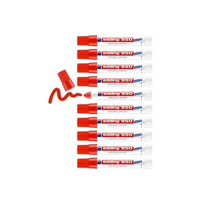MARCADOR EDDING PERMANENTE 950 PASTA OPACA ROJO PUNTA REDONDA 10 MM PARA SUPERFICIES OXIDADAS/RUGOSAS