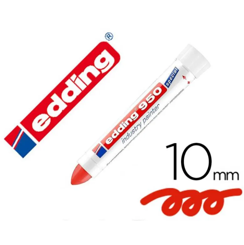 MARCADOR EDDING PERMANENTE 950 PASTA OPACA ROJO PUNTA REDONDA 10 MM PARA SUPERFICIES OXIDADAS/RUGOSAS