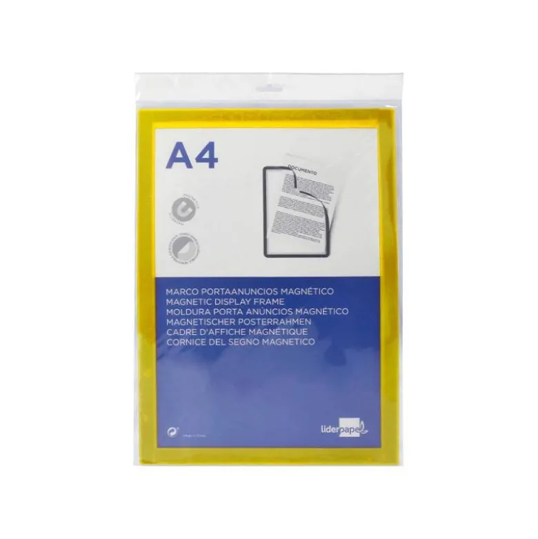 MARCO PORTA ANUNCIOS LIDERPAPEL MAGNETICO DIN A4 DORSO ADHESIVO REMOVIBLE COLOR AMARILLO