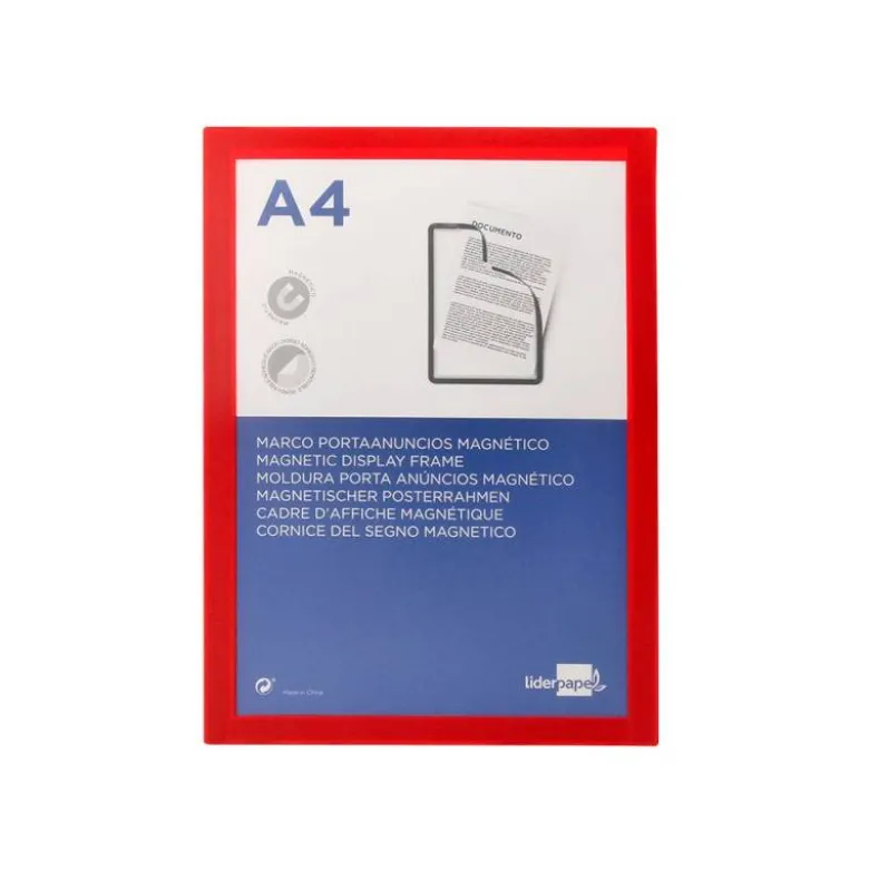 MARCO PORTA ANUNCIOS LIDERPAPEL MAGNETICO DIN A4 DORSO ADHESIVO REMOVIBLE COLOR ROJO