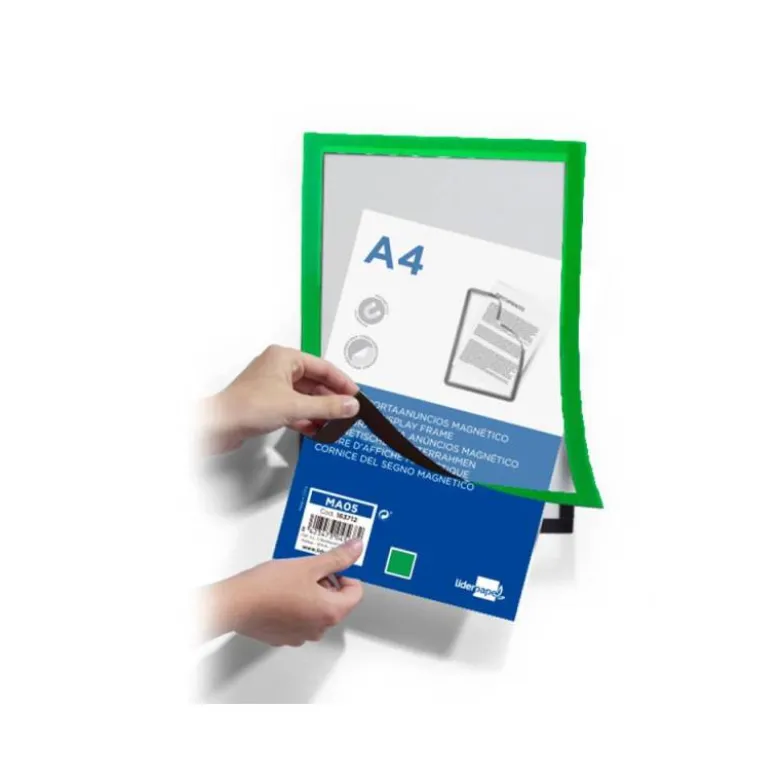 MARCO PORTA ANUNCIOS LIDERPAPEL MAGNETICO DIN A4 DORSO ADHESIVO REMOVIBLE COLOR VERDE
