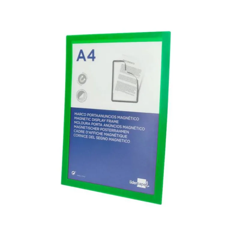 MARCO PORTA ANUNCIOS LIDERPAPEL MAGNETICO DIN A4 DORSO ADHESIVO REMOVIBLE COLOR VERDE