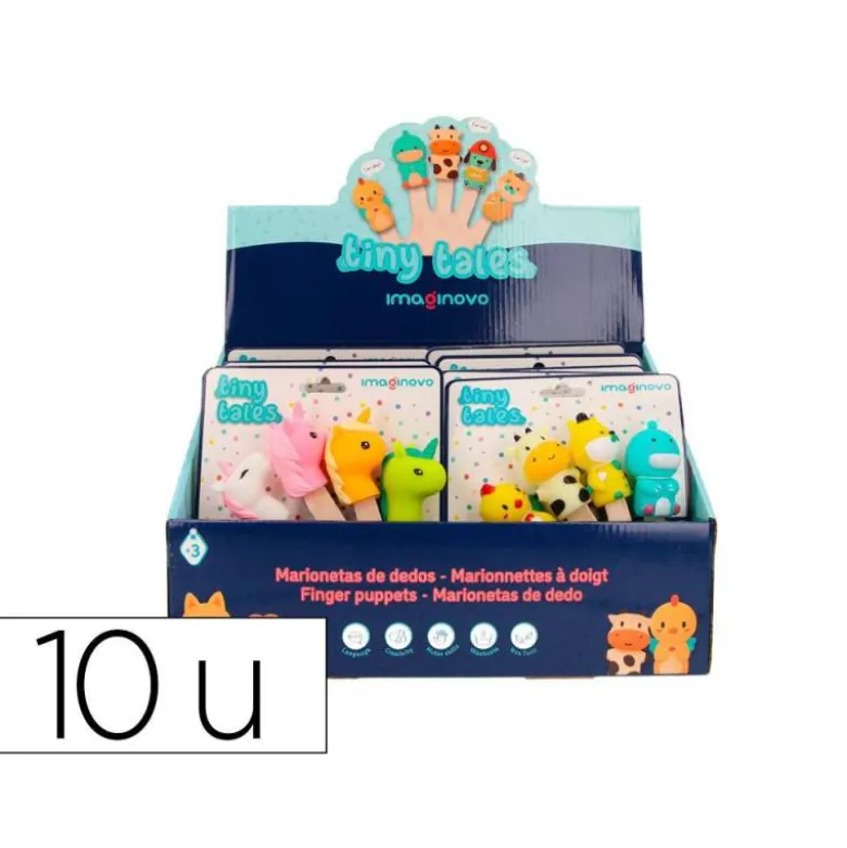 MARIONETAS DE DEDOS IMAGINOVO TINY TALES PVC EXPOSITOR DE CARTON SOBREMESA 10 UNIDADES SURTIDAS 360X235X320 MM