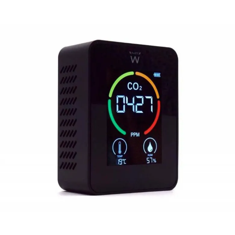 MEDIDOR DE CO2 EWENT PANTALLA LED COLOR DETECTOR CALIDAD AIRE CON INDICADOR DE TEMPERATURA Y HUMEDAD USB-C