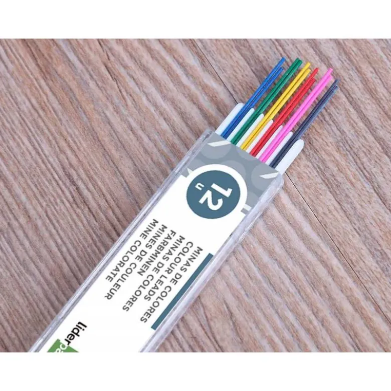 Minas Liderpapel de 0,5 mm. Estuche de 12 minas. Colores surtidos