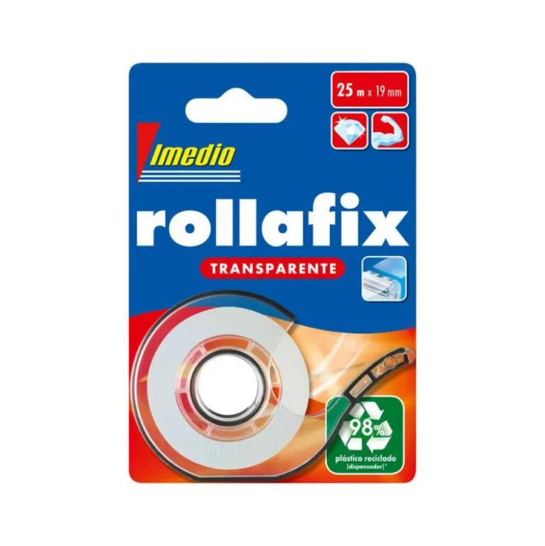 MINIPORTARROLLO IMEDIO ROLLAFIX TRANSPARENTE PARA CINTA 25 M X 19 MM