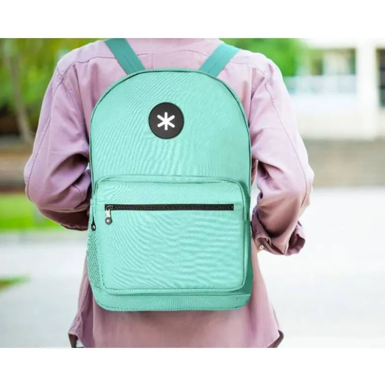 MOCHILA ANTARTIK CON ASA Y BOLSILLO FRONTAL CON CREMALLERA COLOR VERDE MENTA 320X140X430 MM