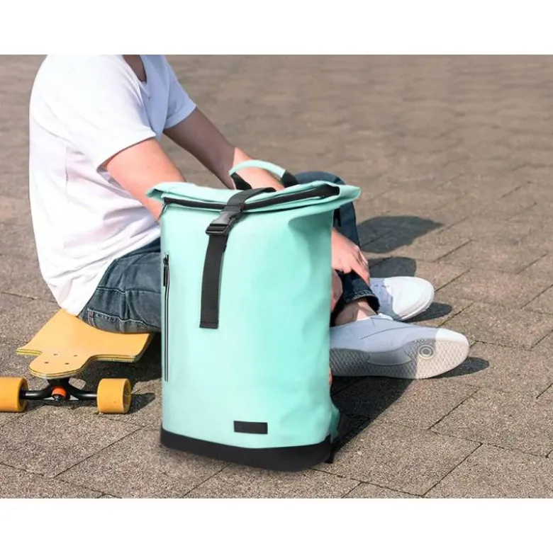 MOCHILA ESCOLAR ANTARTIK WATER PROOF ENROLLABLE DISEÑO CASUAL COLOR TURQUESA 480X130X280 MM