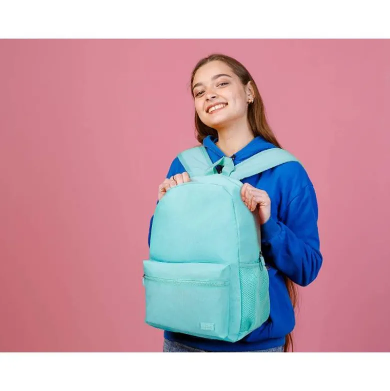 MOCHILA ESCOLAR LIDERPAPEL BOLSILLO LATERAL ELASTICO COLOR AZUL CELESTE 400X125X300