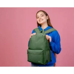 MOCHILA ESCOLAR LIDERPAPEL BOLSILLO LATERAL ELASTICO COLOR VERDE MILITAR 400X125X300