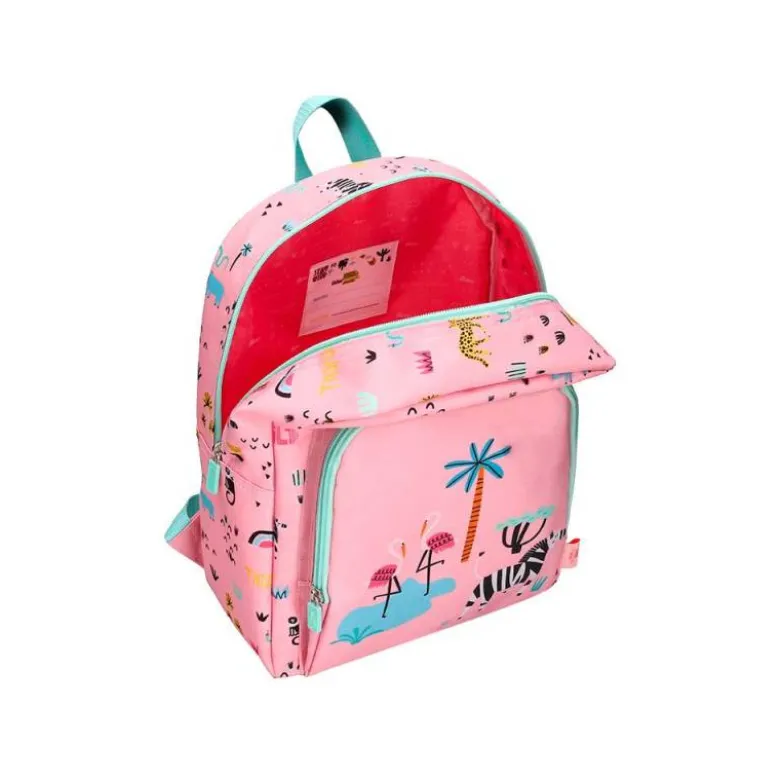 MOCHILA ESCOLAR LIDERPAPEL INFANTIL SAFARI DISEÑO CEBRA ROSA 330X100X250 MM