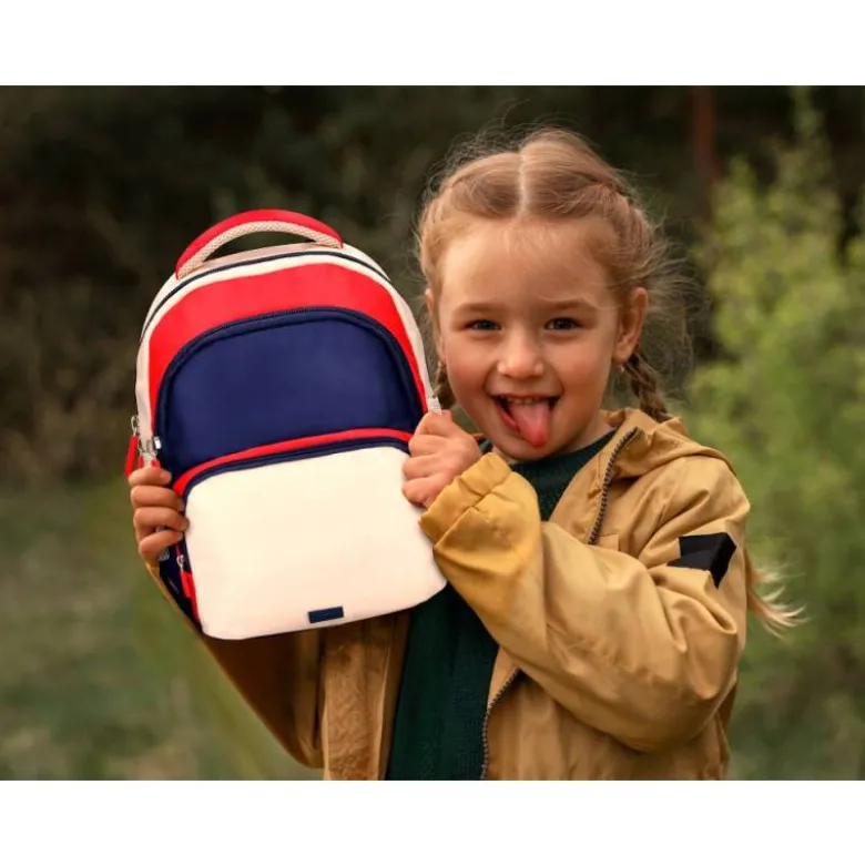 MOCHILA ESCOLAR LIDERPAPEL MULTIBOLSILLO INFANTIL AZUL MARINO ROJO BEIGE 350X110X270 MM