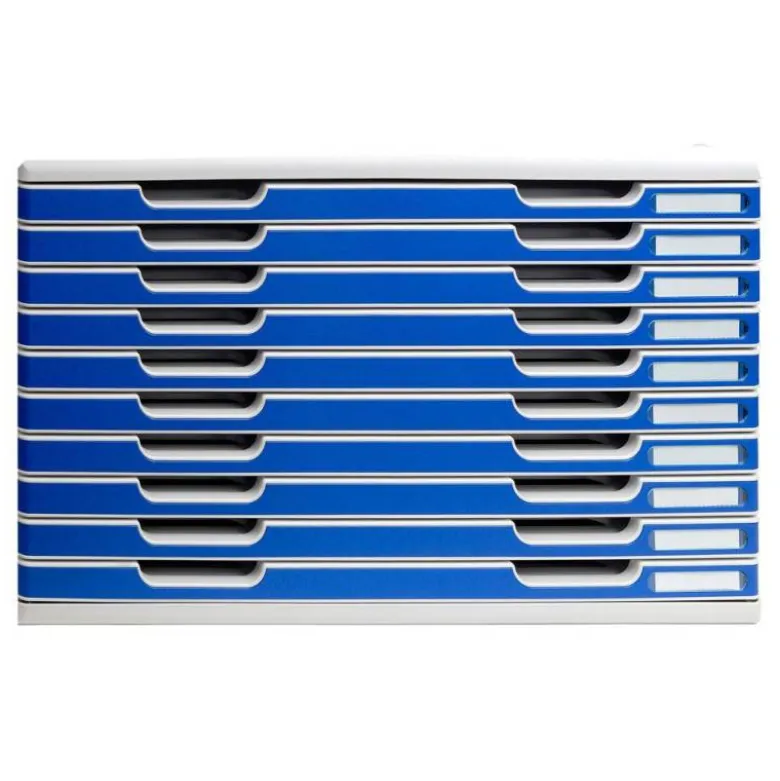 MODULO CAJONES SOBREMESA EXACOMPTA CLASSIC 10 CAJONES POLIESTIRENO DIN A3 GRIS CLARO/AZUL 576X320X350 MM