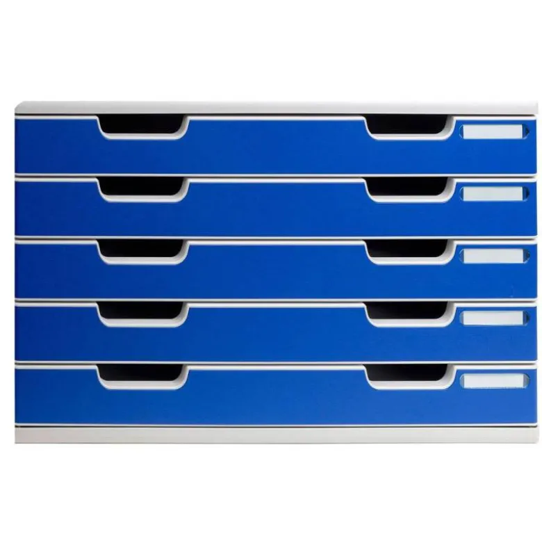 MODULO CAJONES SOBREMESA EXACOMPTA SYSTEM 5 CAJONES POLIESTIRENO DIN A3 AZUL/GRIS 350X288X320 MM