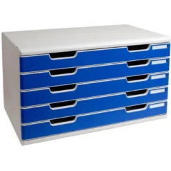 MODULO CAJONES SOBREMESA EXACOMPTA SYSTEM 5 CAJONES POLIESTIRENO DIN A3 AZUL/GRIS 350X288X320 MM