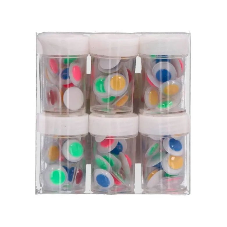 OJO LIDERPAPEL 15 MM BLANCO CON PUPILA DE COLORES SURTIDOS PACK DE 144 UNIDADES