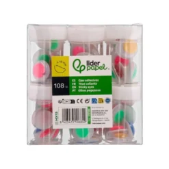 OJO LIDERPAPEL 18 MM BLANCO CON PUPILA DE COLORES SURTIDOS PACK DE 108 UNIDADES