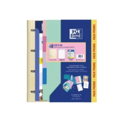 PACK CARPETA CON RECAMBIO OXFORD EBINDER L&G PASTEL + RECAMBIO 4 ANILLAS 80 H + JUEGO 5 SEPARADORES