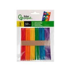 Palitos de madera liderpapel colores surtidos 11,4x1 cm bolsa con 50 unidades