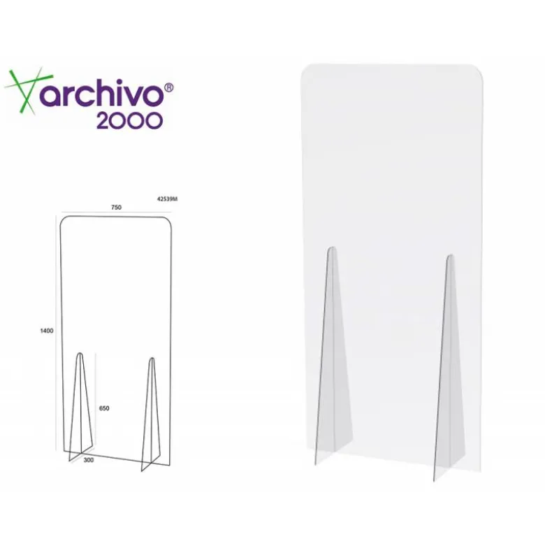 PANTALLA DE PROTECCION ARCHIVO 2000 DE PIE METACRILATO TRANSPARENTE 750X1400 MM