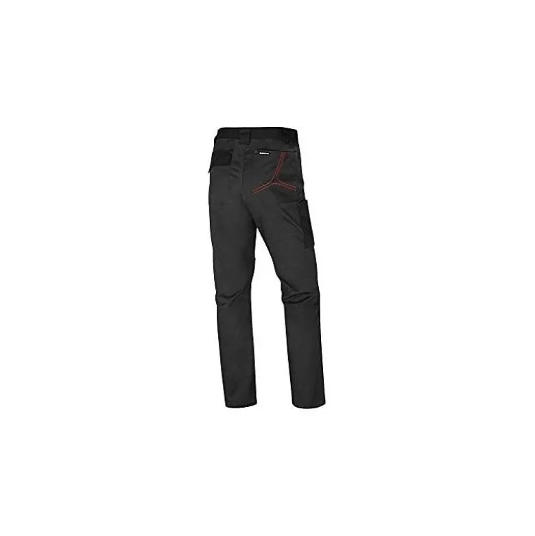 PANTALON DE TRABAJO DELTAPLUS CON CINTURA ELASTICA 7 BOLSILLOS COLOR GRIS-ROJO TALLA S