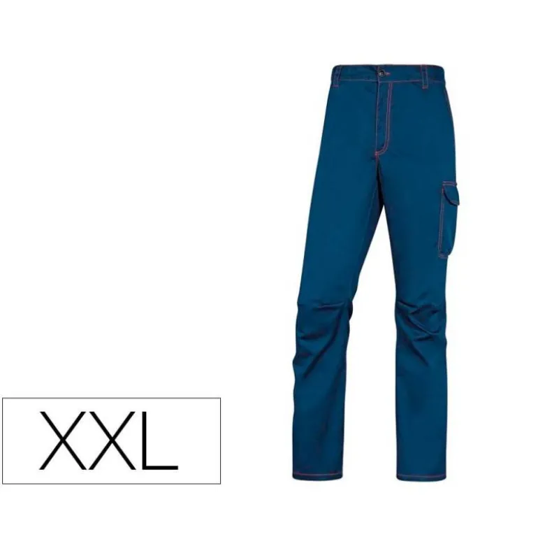 PANTALON DE TRABAJO DELTAPLUS CINTURA ELASTICA 5 BOLSILLOS COLOR AZUL MARINO / NARANJA TALLA XXL