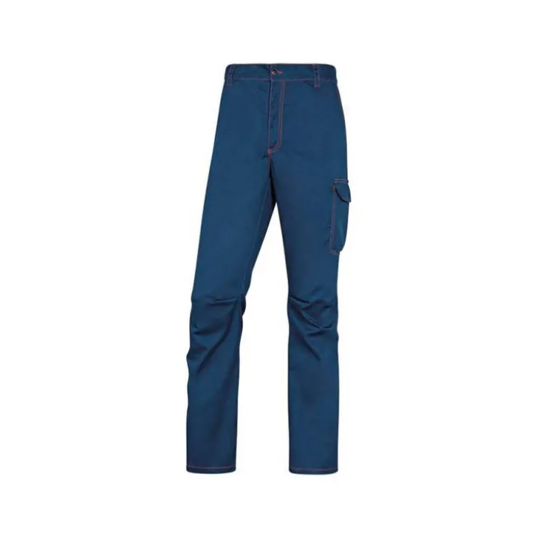 PANTALON DE TRABAJO DELTAPLUS CINTURA ELASTICA 5 BOLSILLOS COLOR AZUL MARINO / NARANJA TALLA XXL