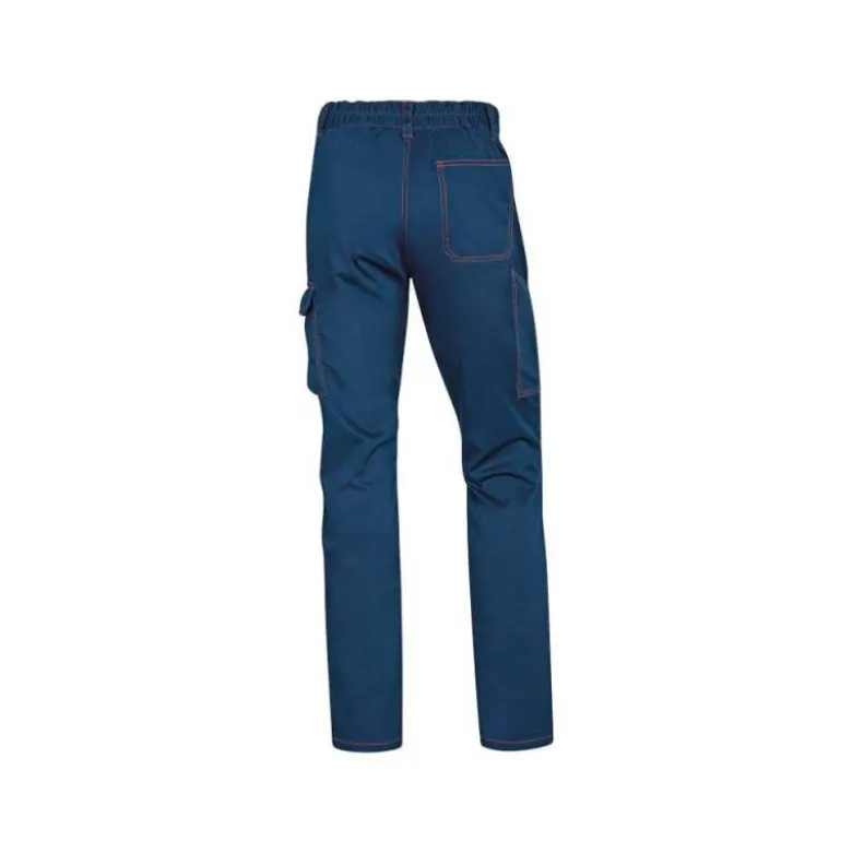 PANTALON DE TRABAJO DELTAPLUS CINTURA ELASTICA 5 BOLSILLOS COLOR AZUL MARINO / NARANJA TALLA XXL