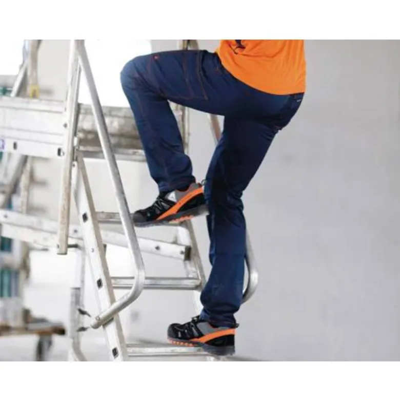 PANTALON DE TRABAJO DELTAPLUS CINTURA ELASTICA 5 BOLSILLOS COLOR AZUL MARINO / NARANJA TALLA XXL